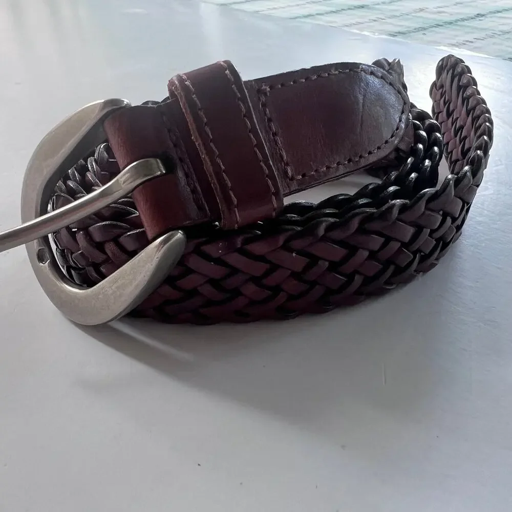 Coach Brown Braided Woven Leather Belt Made in Turkey 40” Boho Classic